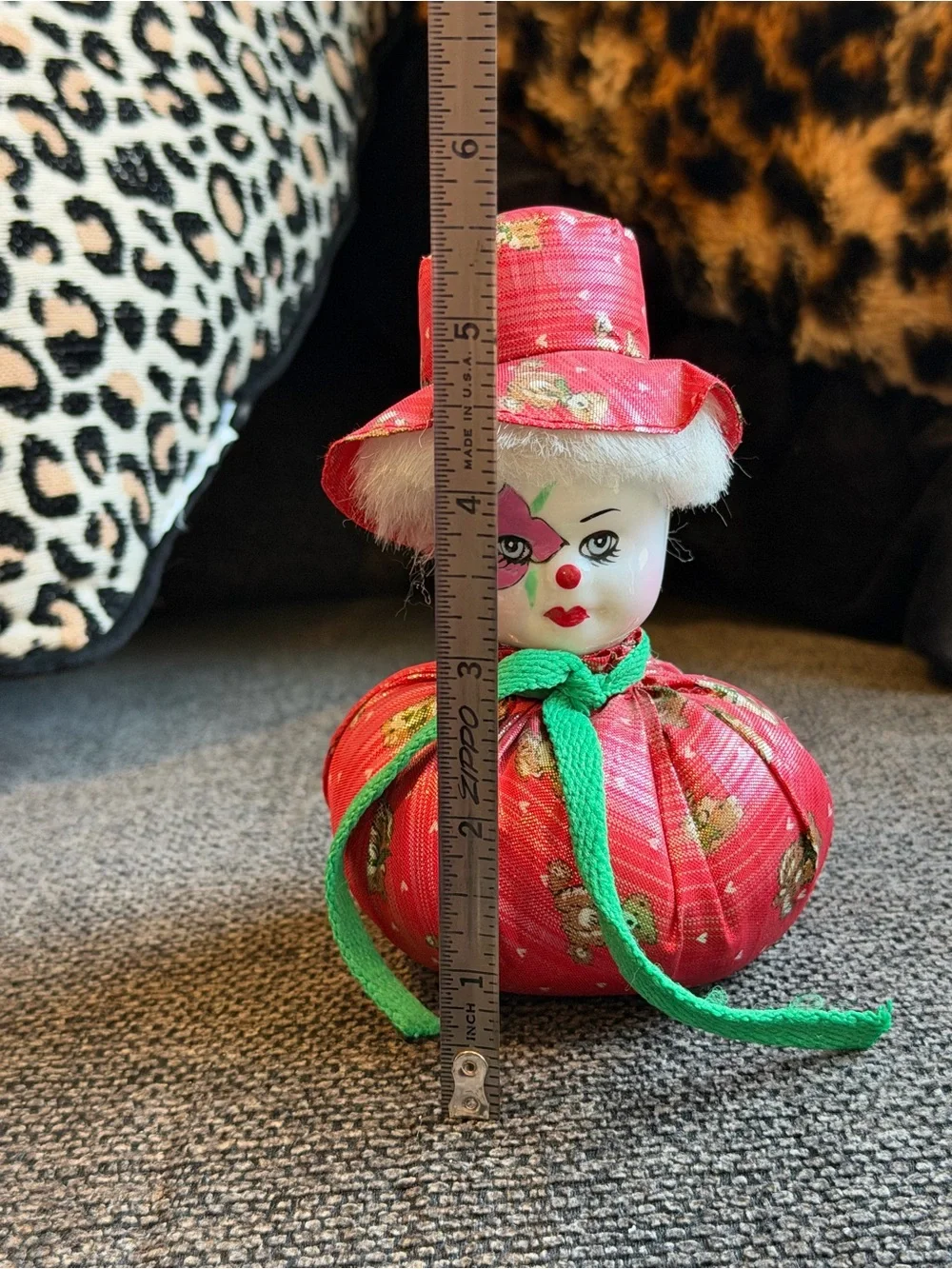 Porcelain Clown Toy with round fabric bottom